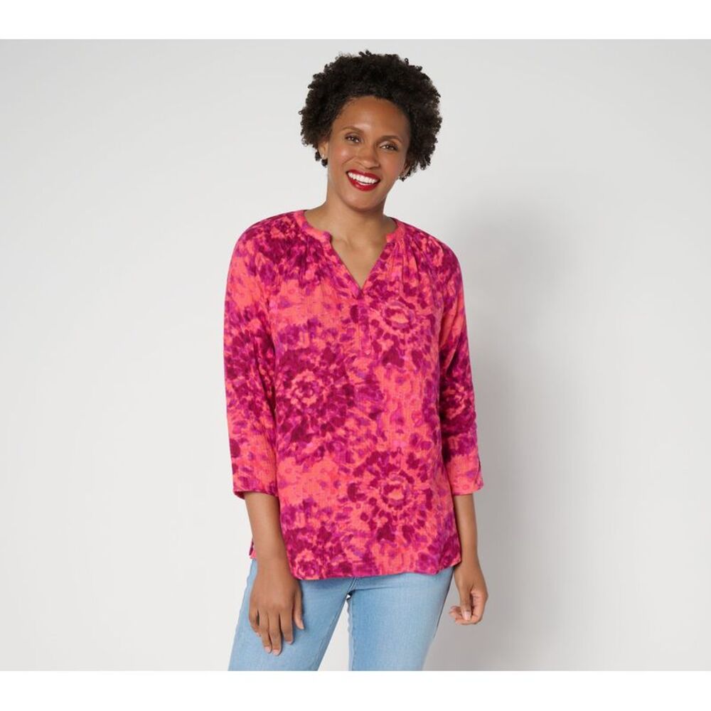 Belle by Kim Gravel Women's Top Sz XS Summer Sunset Cotton Multi-colored A691533